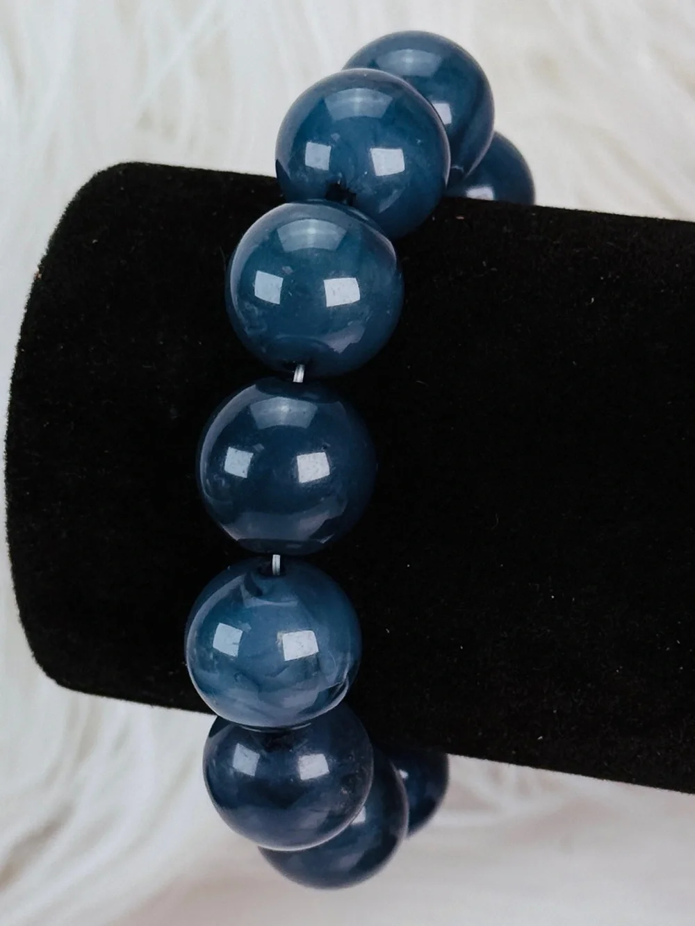 Vintage teal blue large beaded stretch bracelet